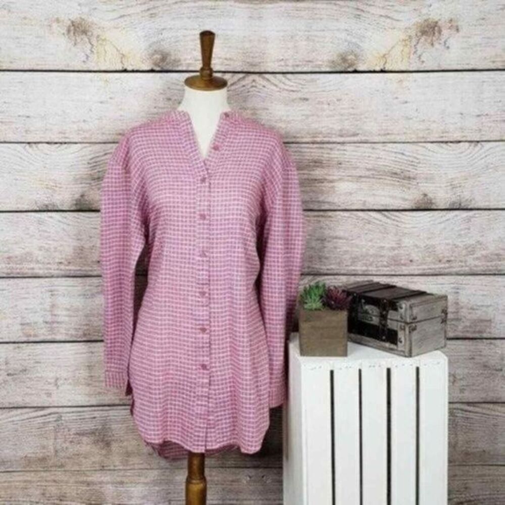 Tea n Rose Boyfriend Pink Checkered Tunic Small